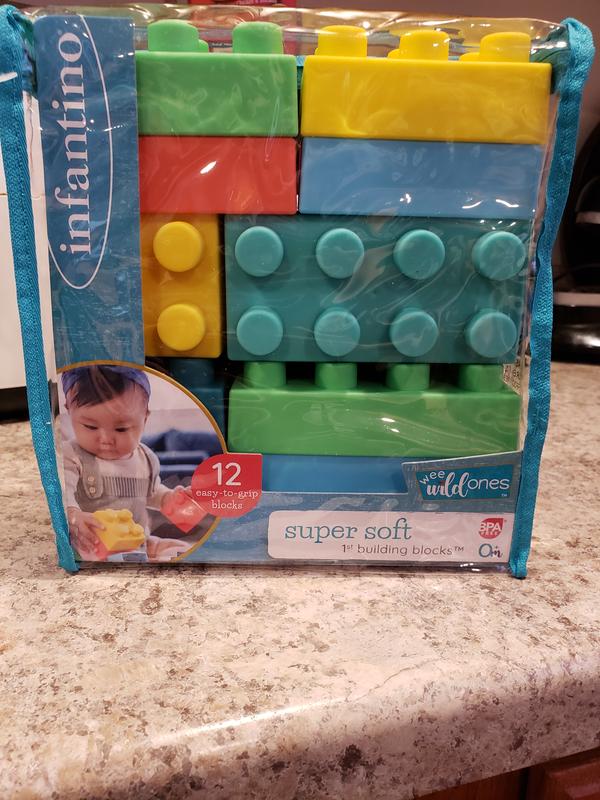 Infantino Super Soft Building Blocks, Easy-to-Hold for Babies & Toddlers,  BPA-Free, Multi-Colored, 12-Piece Set