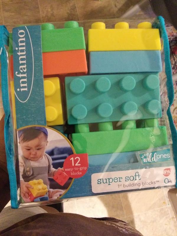 Infantino Super Soft Building Blocks, Easy-to-Hold for Babies & Toddlers,  BPA-Free, Multi-Colored, 12-Piece Set