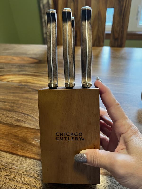  Chicago Cutlery Racine 12-Pc Kitchen Knife Wood Block Set, Stainless  Steel Knives, Serrated, Chef, Utility, and Paring Knife, Removable Steak  Knife Block, Walnut Handle: Home & Kitchen