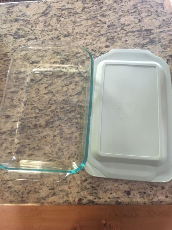 Deep 8 Square Glass Baking Dish with Sage Green Lid