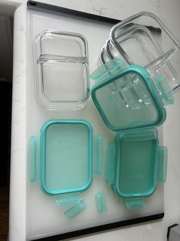 MealBox™ 2.3-cup Divided Glass Food Storage Container with Turquoise Lid