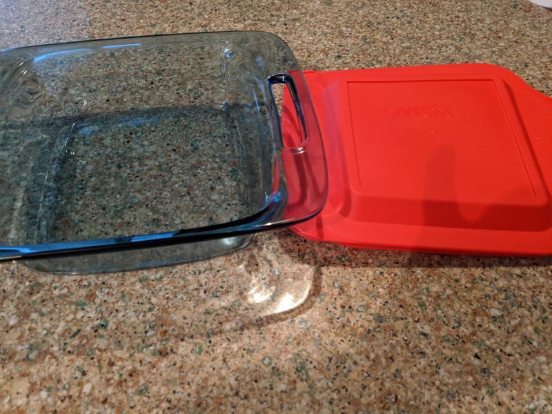 Pyrex 222 Square Glass Baking Dish w/ 222-PC Red Plastic Lid Cover 