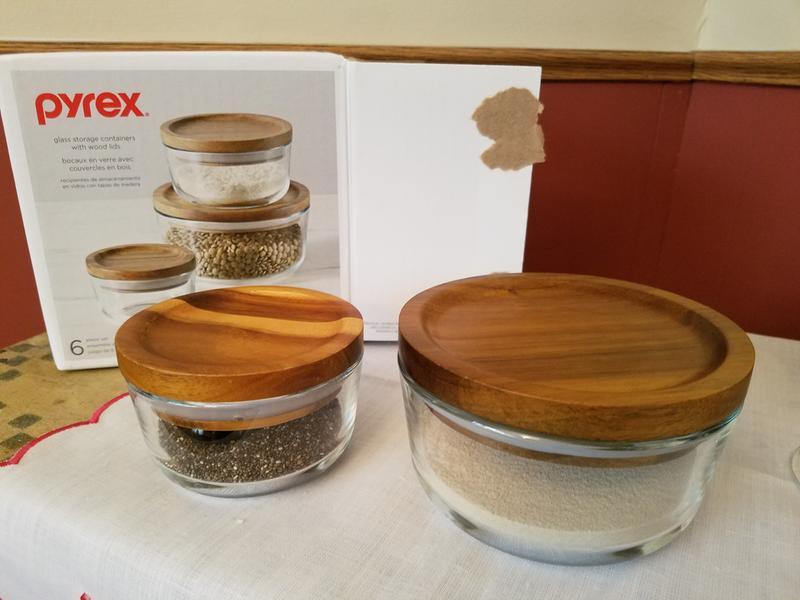 1 PYREX 2 CUP Glass Food Storage Container w/ WOODEN LID & SEAL