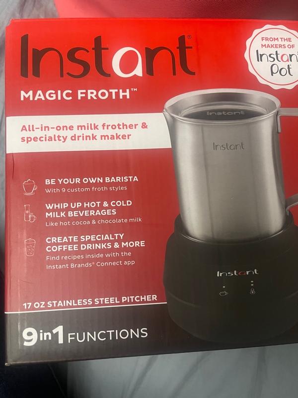 Instant Magic Froth 9-in-1 Electric Milk Steamer and Frother, 17oz  Stainless Steel Pitcher, Hot and Cold Foam Maker and Milk Warmer