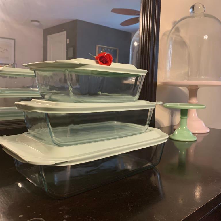 Deep 6-piece Glass Baking Dish Set with Green Sage Lids