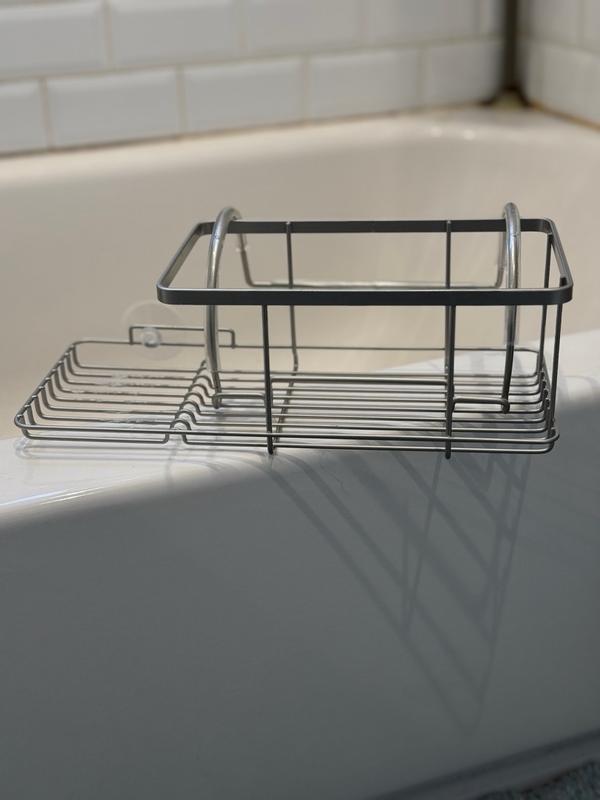 Idesign Everett Metal Adjustable Over the Side Bathtub Caddy Basket, Satin, Silver