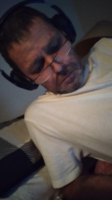 my husband enjoying his new head set