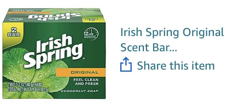 Irish Spring Original Clean Deodorant Bar Soap for Men, 3.2 oz, 2 count