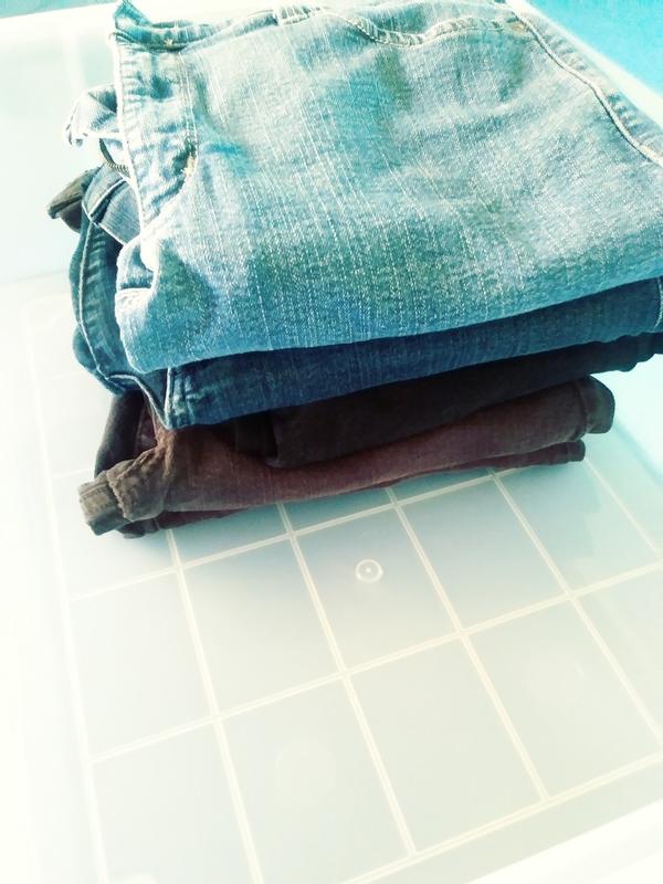 Jeans stacked 5 pair high with lots of room still in the bin!