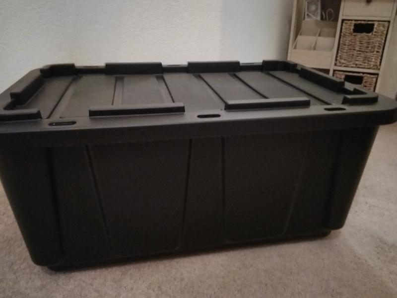 Sold at Auction: Four 27 gallon tough storage boxes with lids