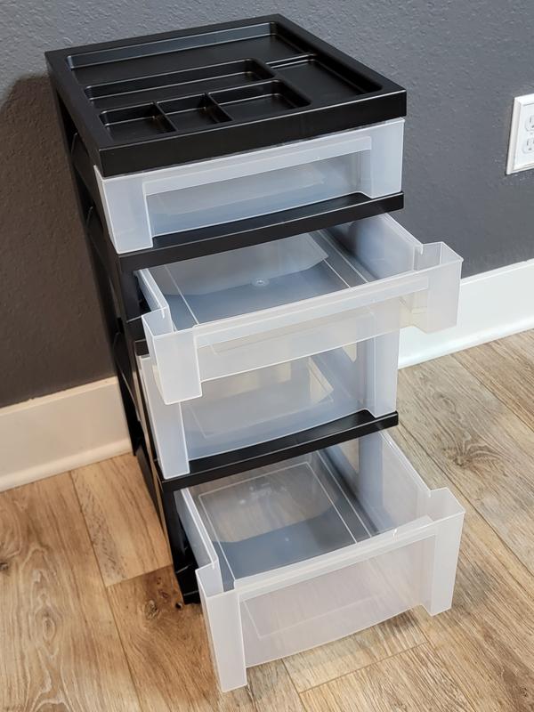 IRIS 4-Drawer Storage Cart with Organizer Top, Black/Pearl, 41.8 qt. 594401  - The Home Depot