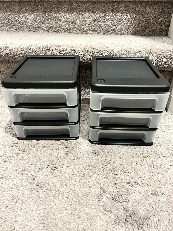 Mini 3 Drawer Desktop Organizer, Black, 2 Pack