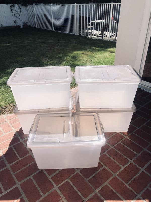 58 qt. Snap Top Plastic Storage Box in Clear with Gray Lid 500220