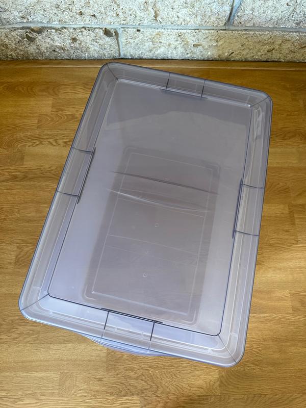 58 qt. Snap Top Plastic Storage Box in Clear with Gray Lid 500220