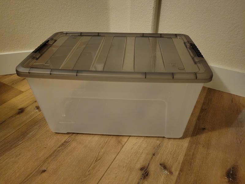 72 qt. Stack and Pull Clear Storage Box with Lid in Gray 500212