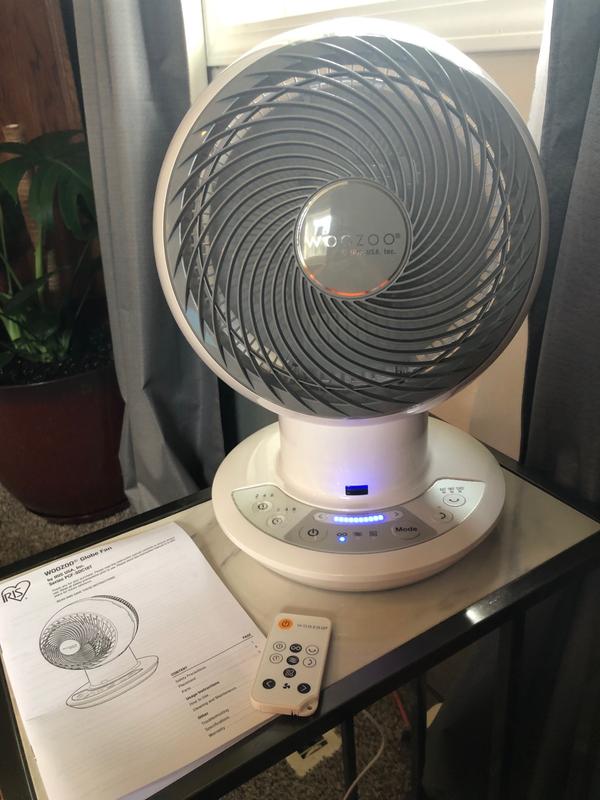 Oscillating globe fan in high level circulation strength with operation continuous selected