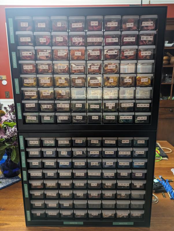 I saw this on idea another site & it works great for my mini brand dups  storage. I purchased from , it is IRIS USA parts and Hardware  Cabinet, 64 Drawers, but