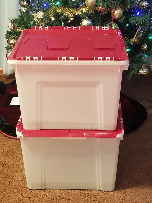 IRIS USA 60 Qt. 2 Pack Ornament Storage Box with Hinged Lid and Dividers,  Clear/Red, 2 units - Kroger