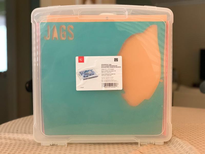 Container standing with card stock inside.