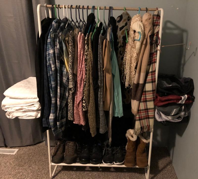 The Iris Large metal garment rack in use