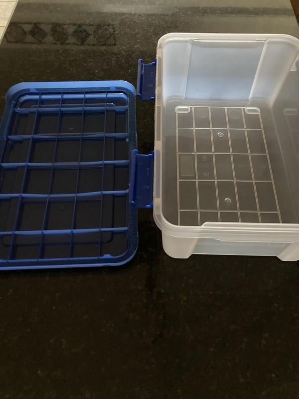 Iris 4 Gallon Clear Plastic Storage Boxes with Blue Lid, Pack of 6