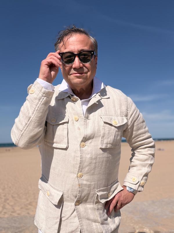 Stone Herringbone Aston Linen Safari Jacket | Men's Jackets