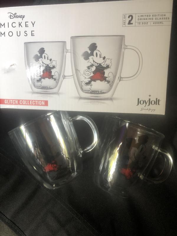 Joyjolt Disney Mickey Mouse Glitch Double Wall Glass Mugs - 13.5