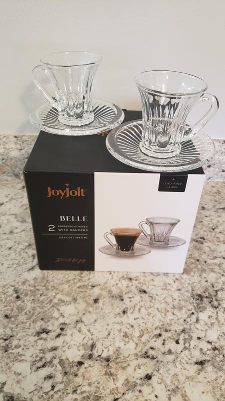 JoyJolt S/2 Belle 3.5-oz Glass Espresso Cups wi th Saucers 