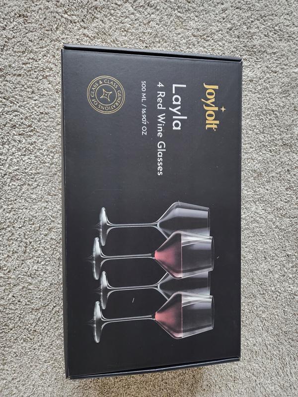 JoyJolt Layla Red Wine Glasses 16.9 oz. Set of 4 European Crystal Stemmed  Glass