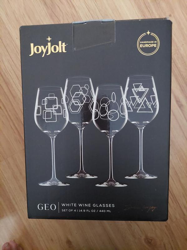 JoyJolt Geo Crystal White Wine Glasses - 14 oz - Set of 4