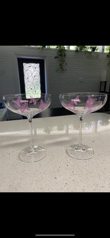 JoyJolt Set of 2 Meadow Butterfly Crystal Champagne Flutes 
