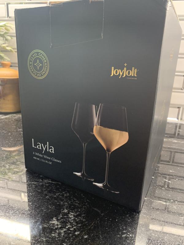 JoyJolt Layla White Wine Glasses - Set of 4 Wine Lead-Free Crystal Wine  Glass Set- 13.5 oz