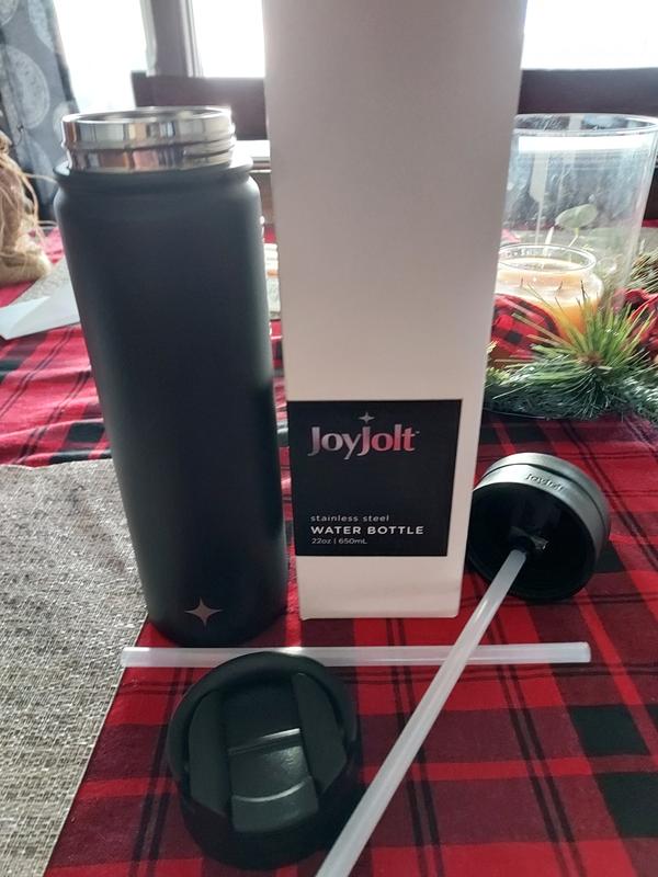 JoyJolt Vacuum Insulated Water Bottle with Flip Lid & Sport Straw Lid