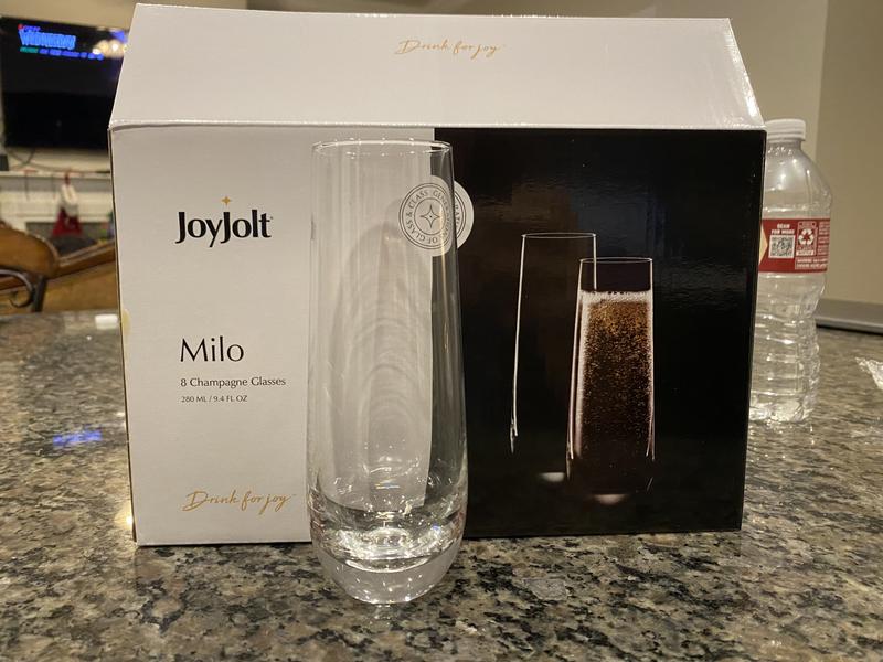 JoyJolt Milo Crystal Stemless Champagne Flute Glass Set of 4 - 9.4 oz