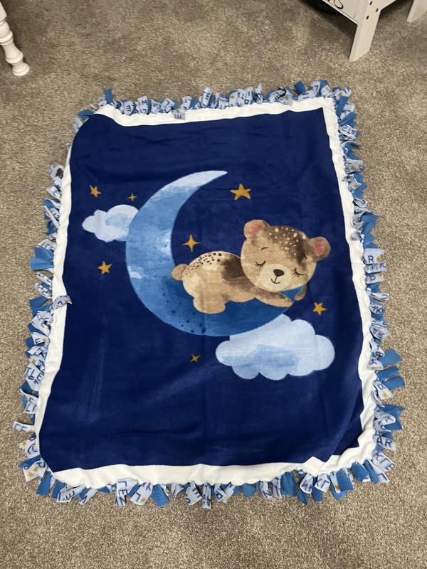 NO SEW FLEECE THROW BLANKET KIT, BEAR, TWINKLE LITTLE STAR, BLUE, 48 x 60