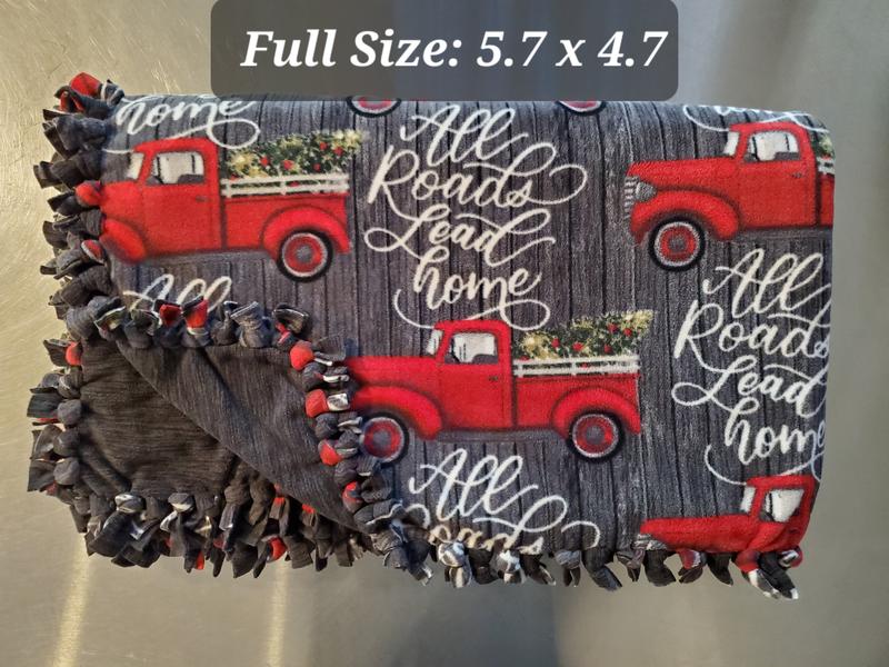 All Roads Lead Home Christmas Red online Truck Fleece Tie Blanket