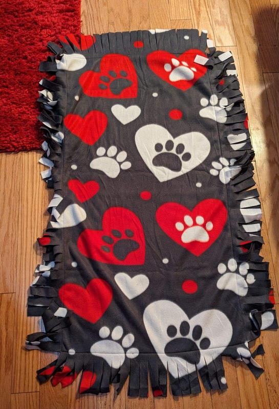 48 Wide Hearts & Paw Prints No Sew Fleece Blanket by Make It Give It