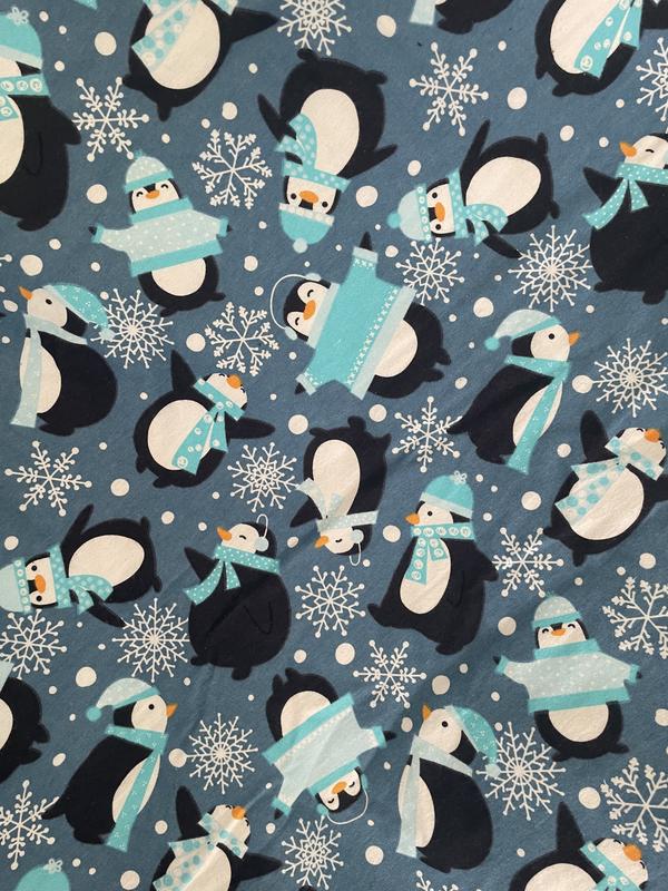 Cotton Penguins Snowmen Winter Christmas Snow Festive Trees Snow Day Blue  Cotton Fabric Print by the Yard (52596D-1)