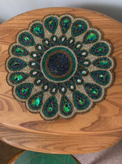 John Lewis Partners Peacock Glass Bead Round Placemat 36cm At