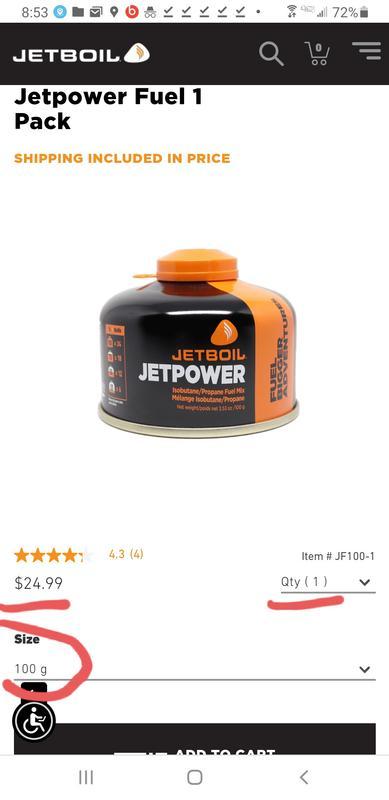 Jetboil gas hot sale 100g