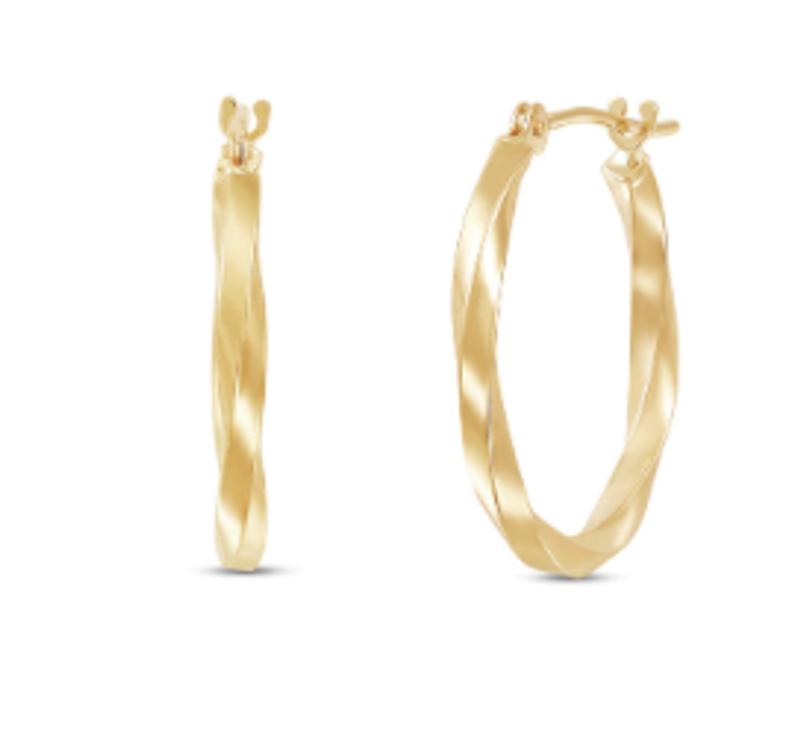 Twisted Satin Round Large Hoop 14KT Solid Two Tone Italian Gold Hinged Earrings 