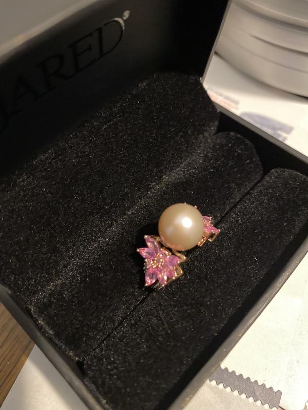 Pink Cultured Freshwater Pearl & Natural Pink Sapphire Ring 1/8 ct