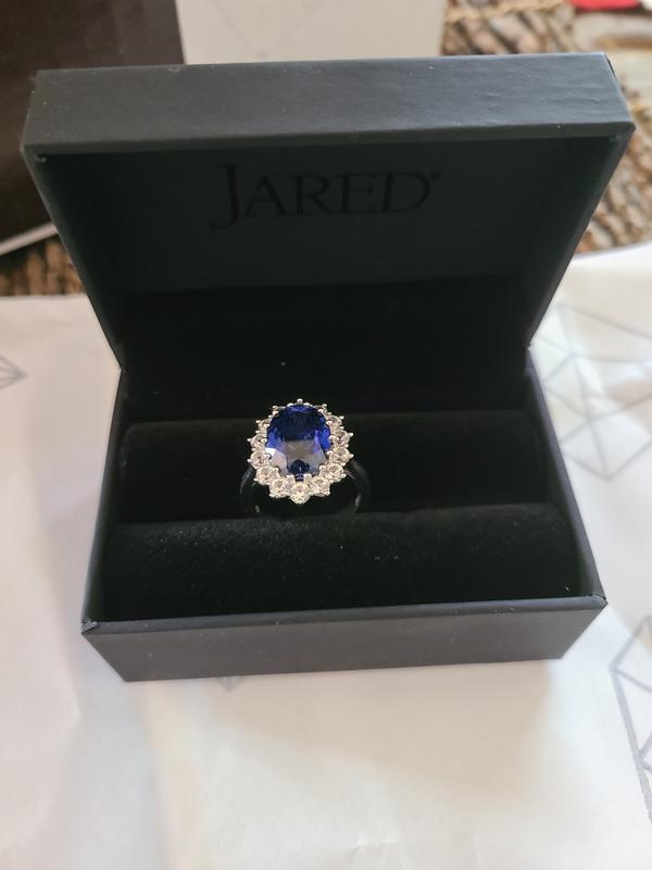 Blue & White Lab-Created Sapphire Ring 10K White Gold