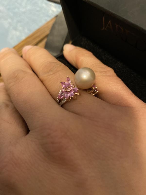 Pink Cultured Freshwater Pearl & Natural Pink Sapphire Ring 1/8 ct