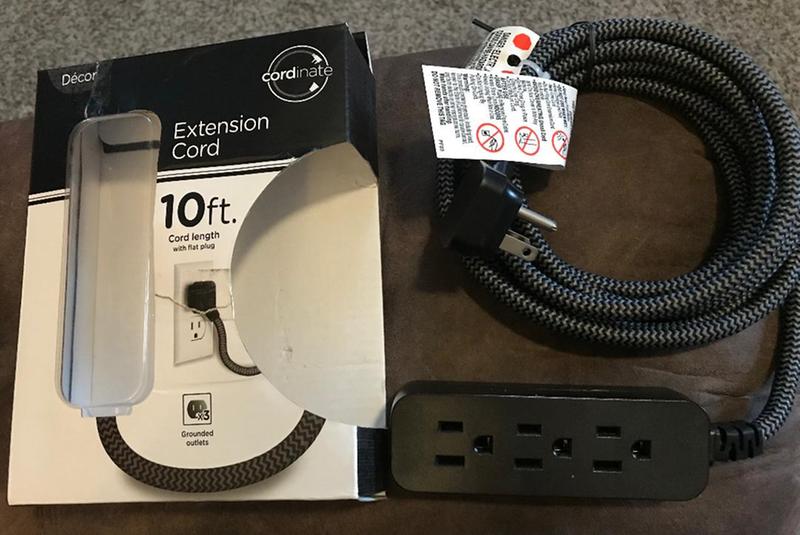 Cordinate Designer Extension Cord, 3-Outlet 10-Foot Cord, Black, 42024