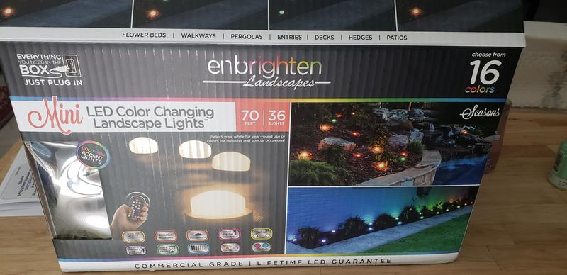 Enbrighten Bundle - Seasons Mini Color-Changing LED Landscape Lights (24  Lights, 46ft. Black Cord) with Enbrighten Outdoor Plug-in 2-Outlet WiFi  Smart