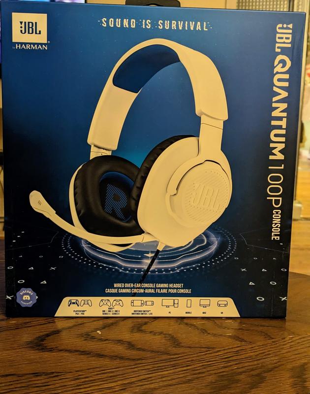 JBL Quantum 100P bedrade over ear gamingheadset in wit/blauw, met