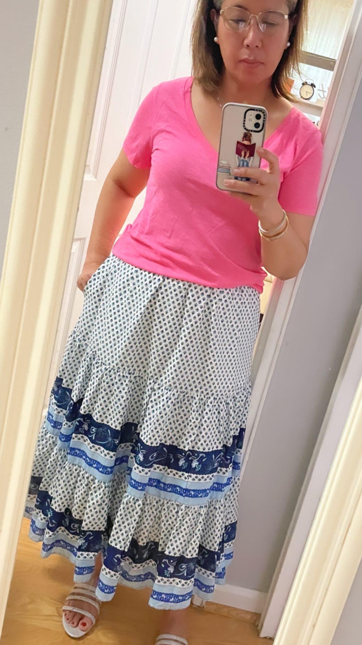 J.Crew: Tiered Skirt In Blue Ribbon Block Print For Women J.Crew: Tiered Skirt In Blue Ribbon Block Print For Women