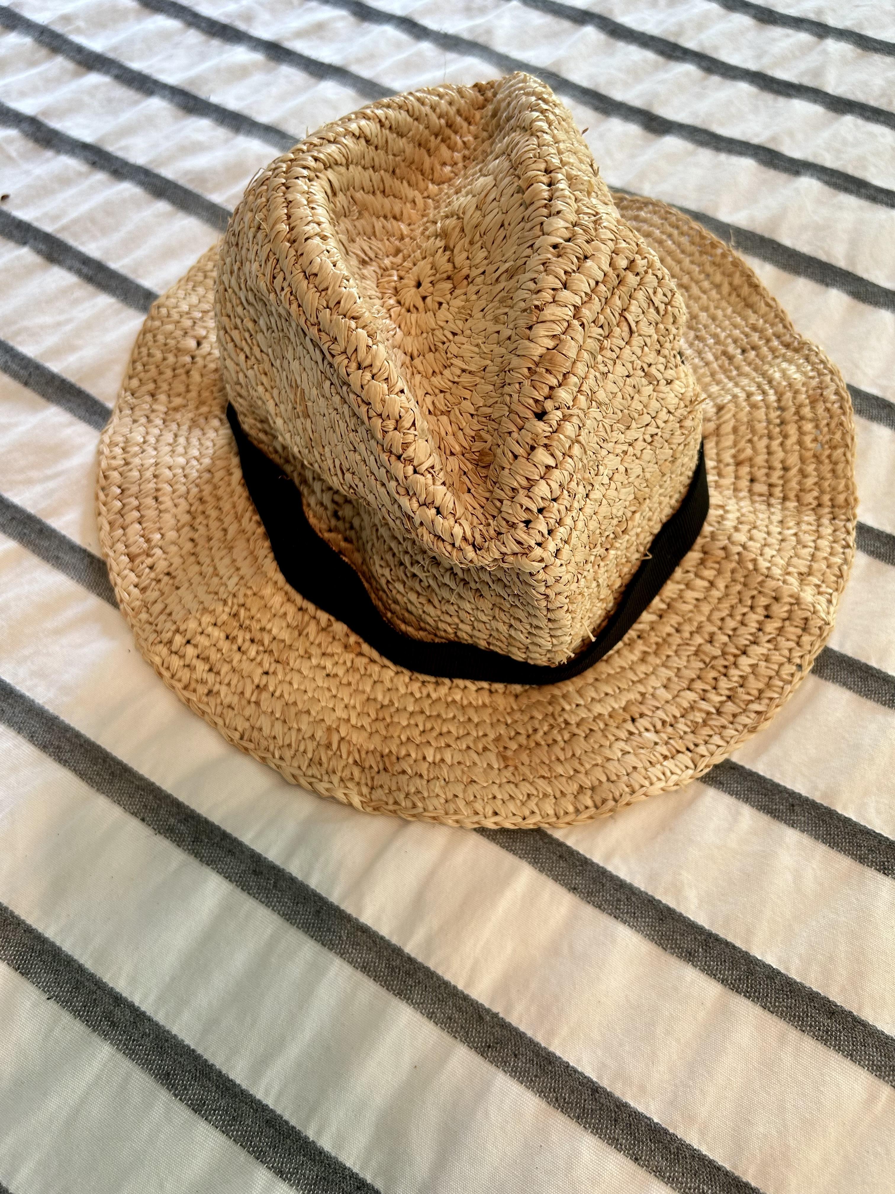 J.Crew: Round Packable Hat In Striped Faux Raffia For Women