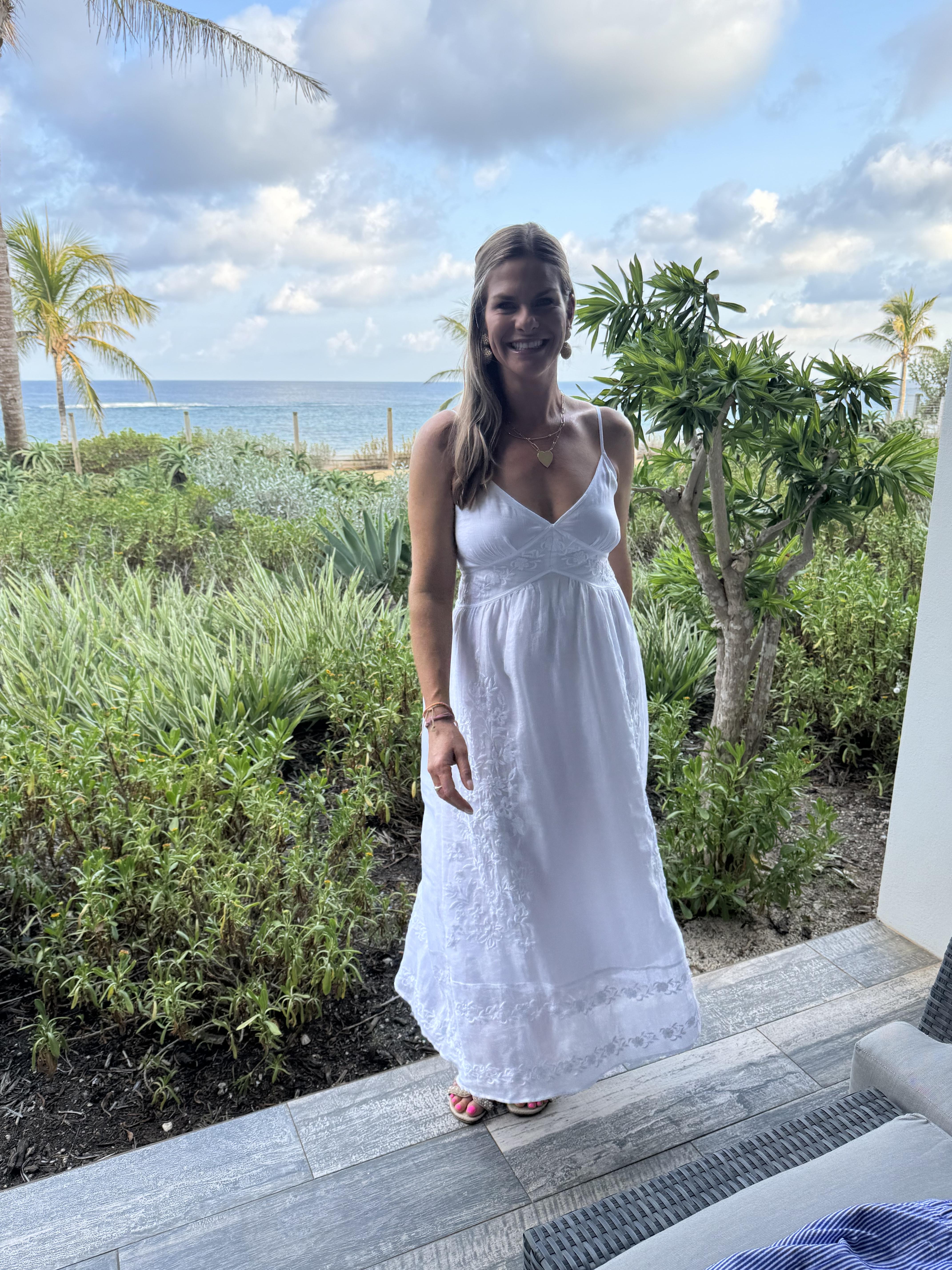 Embroidered midi dress in ramie